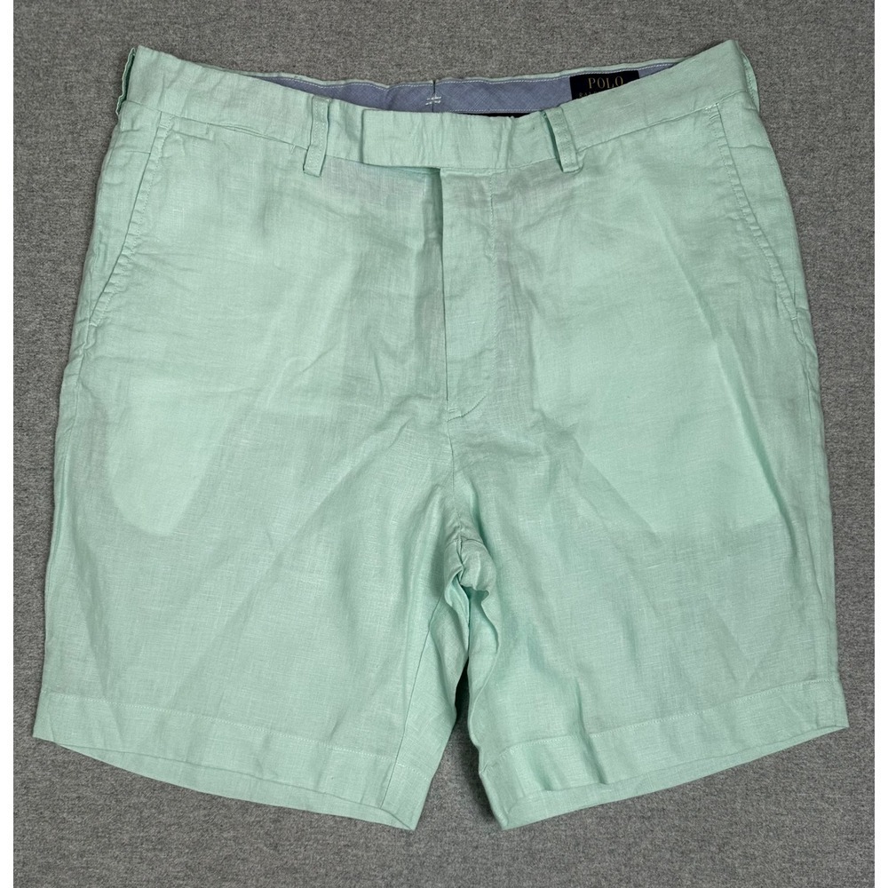 Polo by Ralph Lauren Light Mint Green Linen-Blend Flat Front Shorts